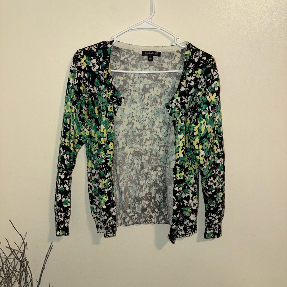 Floral Open-Front Women's Cardigan Sweater in Green